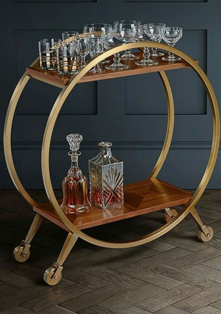 Round Gold Metal Rolling Bar Cart AH-145 Moradabad
